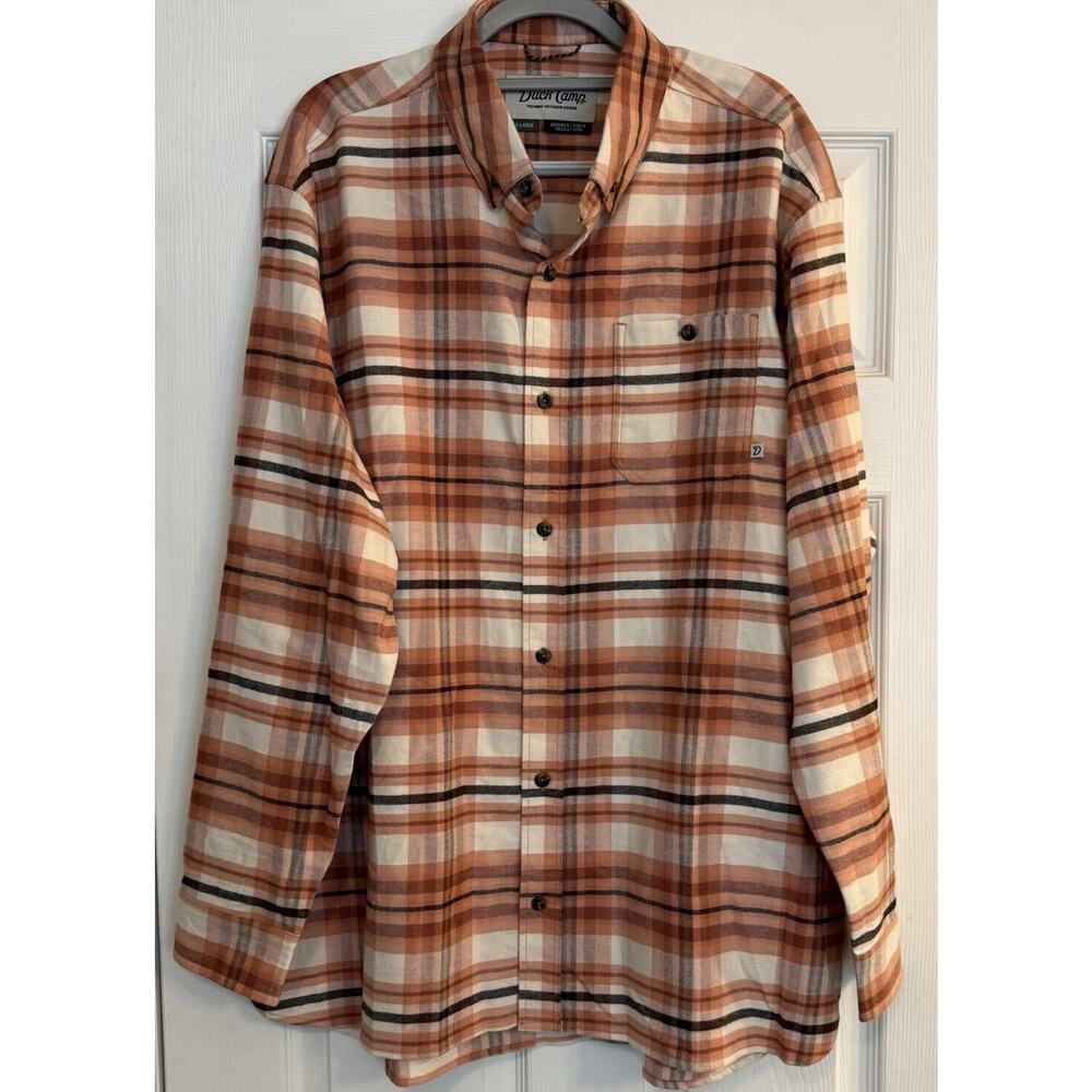Duck Camp Flannel Shirt Mens 2XL Brown‎ Plaid Button Up Hiking Camping Fishing
